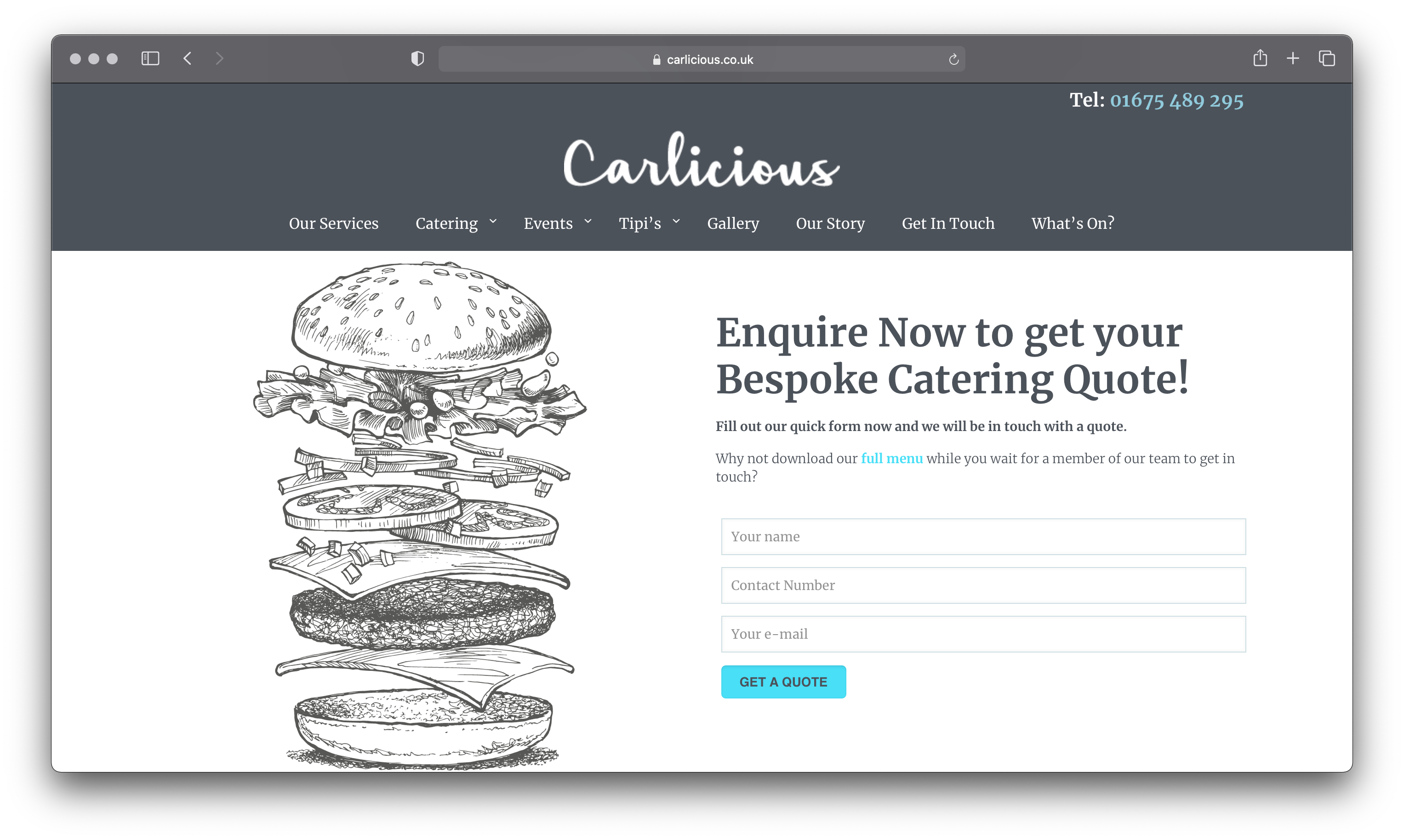 Carlicious Bespoke Catering Landing Page