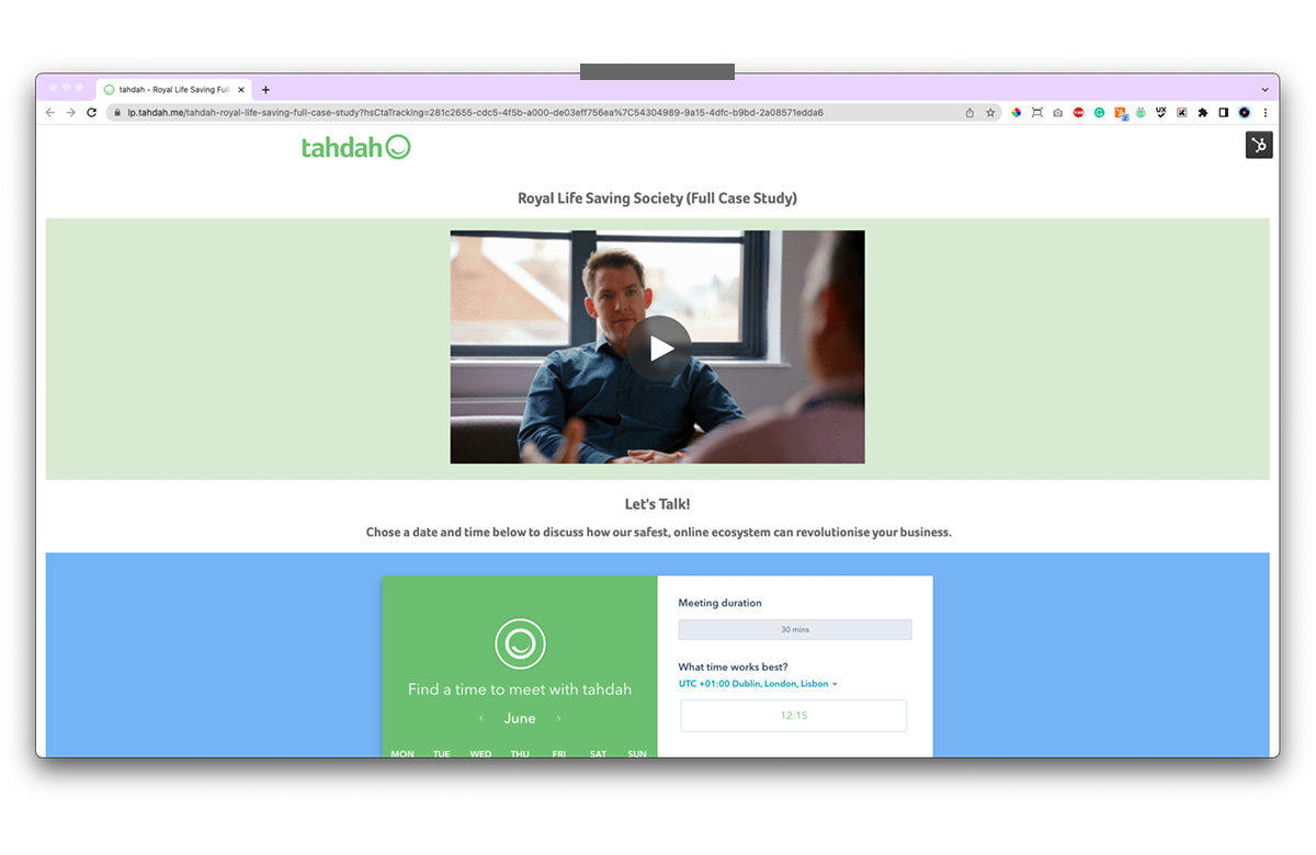 Tahdah Landing Page with Vidyard integration